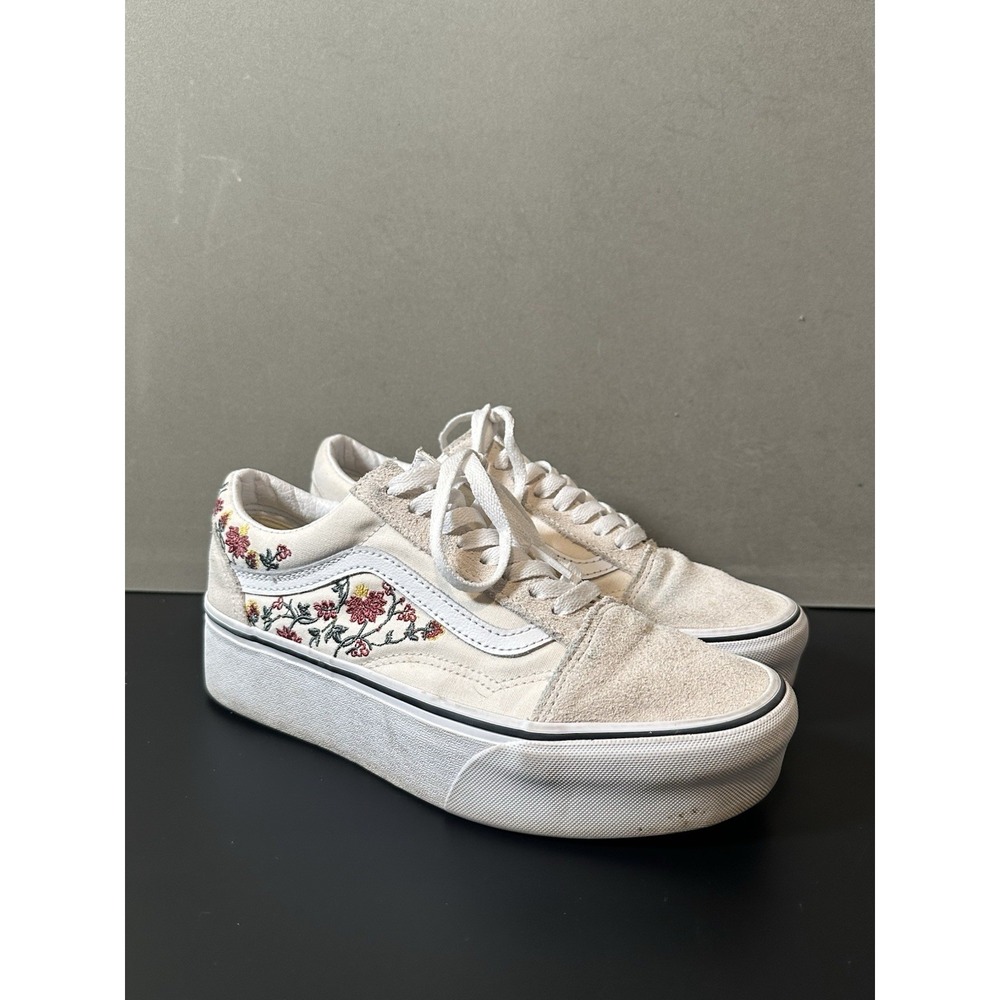 Vans Cream White Floral Platform Old Skool Sneakers - Picture 2 of 12